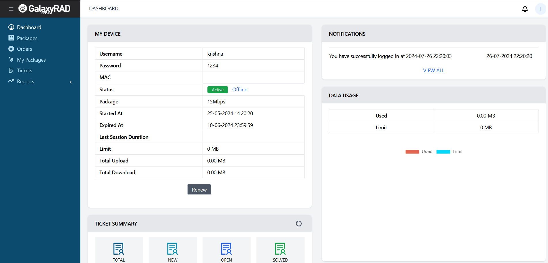 PPPoE Customer Panel